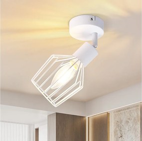 NETTLIFE E14 Reflektor sufitowy - metal, obrotowa 350° przemysłowa lampa do przedpokoju, kinkiet do przedpokoju i salonu, biały