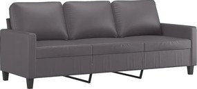 Szara Sofa 3-osobowa 180 cm z Ekoskóry - Nowoczesna i Wygodna