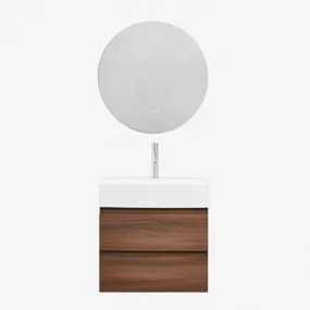 Zestaw Wiszących Mebli Łazienkowych Z Drewna I Forniru Jesionowego Zintegrowany Z Umywalką Ona Ciemna Czerń - Sklum