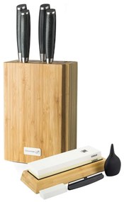 Zestaw noży G21 Gourmet Damascus w bambusowym bloku 4 szt. + kamień do ostrzenia