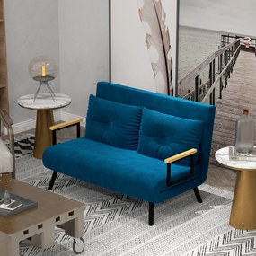 rozkladana sofa HOMCOM 2-osobowa niskie wymiary z poduszkami aksamit naturalne niebieskie Aosom PL
