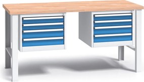 Profesjonalny stół warsztatowy G3 z drewnianym blatem roboczym, 1700 mm, 2x 4 szufladowy kontener