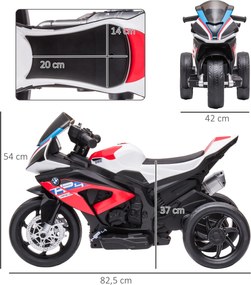 HOMCOM Motocykl Dla Dzieci, Motocykl Elektryczny, Reflektor, 3 Tryby Muzyczne, Dla Dzieci 1,5-5 Lat, Czerwony, 82,5 x 42 x 54cm