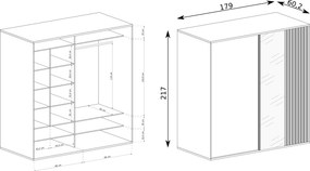 Szafa Przesuwna ALMERIA 179 cm z Lustrem Szafa Trzydrzwiowa Dąb artisan