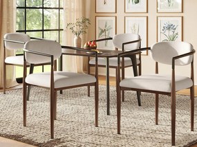 Zestaw 4 krzeseł - Wysokiej jakości tkanina lniana - Metalowe nogi - Beżowy