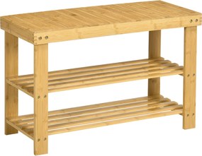 HOMCOM Ława na Buty, 3 Poziomy, Pomieści 6-9 Par Butów, do 130 kg, Bambus, 70 x 28 x 45cm