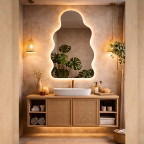 Lustro dekoracyjne o nieregularnym kształcie z podświetleniem CLOUD Simple LED | Różne rozmiary | Różne kolory : Kolor tafli szkła - Srebrny, Rozmiar - 70x100 cm