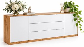 Nowoczesna komoda dąb craft + biały połysk 200 cm M6-S77