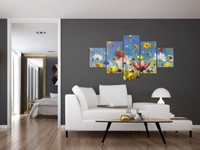 Malowany obraz kwitnącej łąki (125x70 cm)