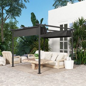 Outsunny Pergola Ogrodowa 3 x 3 m z Regulowanym Dachem, Konstrukcja Metalowa, Ochrona UPF30+, Zadaszenie na Taras, Ciemnoszary
