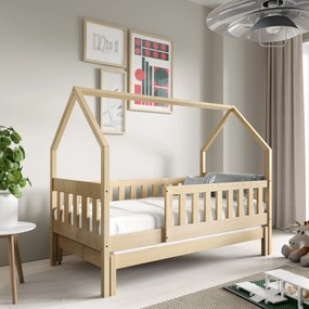 Łóżko dziecięce BAMBINA 80x160 cm Podwójne łóżko w kształcie domku Naturalne Drewno Sosna