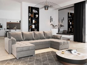 Masseno Narożnik NAKO z funkcją spania i pojemnikiem na pościel Narozniki U, Rozkładana sofa - Beżowy, PAROS 02
