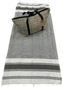 Stylowy zestaw torby plażowej + ręcznika HAMAM 75x150 cm, khaki, 100% bawełna organiczna