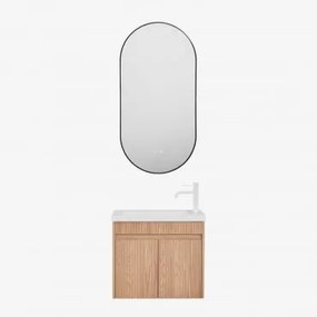 Zestaw Wiszących Mebli Łazienkowych Zintegrowany Z Umywalką Narek Popielaty Brąz & Owalna Osłona Led I - Sklum