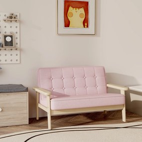 AIYAPLAY Fotel dziecięcy, kanapa dziecięca z drewnianą ramą, welurowe wykończenie, tapicerowana, dla dzieci 3–15 lat Różowy