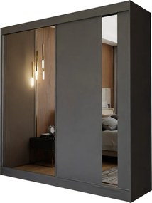 Szafa Przesuwna GRAZIA 200 cm z Lustrem Szafa Dwudrzwiowa Szara