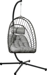 Outsunny Wiszący Fotel Ogrodowy, Odporny na Warunki Pogodowe, z 1 Poduszką, 100 cm x 131 cm x 194 cm, Jasnoszary