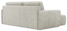 Kremowy narożnik rozkładany z tkaniny szenilowej ze schowkiem (lewostronny/z szezlongiem) Lilo – Makamii
