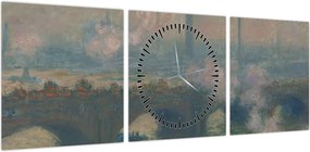 Obraz - Claude Monet, Waterloo Bridge, Gray Day, reprodukcje (z zegarem) (90x30 cm)