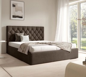 Brązowe łóżko pikowane z pojemnikiem 3 rozmiary P1-C90