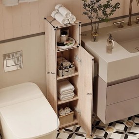 Szafka łazienkowa słupek wąski brązowa drzwi wysoki półki nowoczesna 101cm