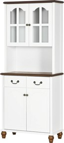 HOMCOM Szafka kuchenna z 2 szufladami, wysoki szafką z otwartą półką, szafka z witryną i funkcją Soft-Close do salonu, kuchni, 76 x 38 x 182 cm, biały