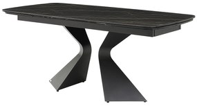 Stół do jadalni rozkładany dla 6 do 10 osób ze szkła hartowanego, ceramiki i metalu - Efekt czarnego marmuru - KAJARI marki Maison Céphy