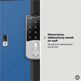 Szafa biurowa metalowa z zamkiem na szyfr antracytowo-niebieska, 900x1850x400 mm: DANIEL