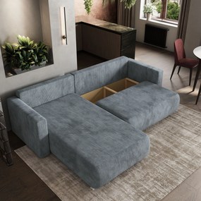 Masseno Narożnik TURIN z funkcją spania i pojemnikiem na pościel Narozniki L, Rozkładana sofa - Szary, POSO 60
