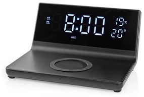 Nedis WCACQ20BK - Alarm clock z wyświetlaczem LCD and wireless charger 15W/230V czarny