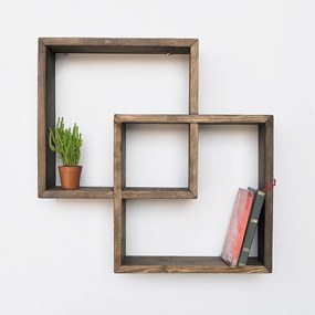 Półka ścienna – 51 cm x 51 cm x 9 cm – Orzech – Drewno jodłowe