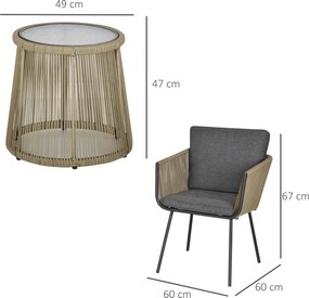 Outsunny 3-częściowy zestaw mebli ogrodowych plecionka z tworzywa sztucznego szary elegancki | Aosom PL