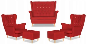 Zestaw uszak Gaja ekoskóra skaj sofa fotele pufy Family Meble czerwony