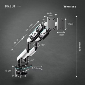 Uchwyt regulowany na 2 monitory 35 cali RGB Diablo X-Arm Dual, biało-czarny