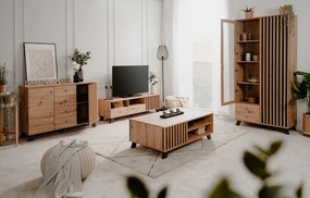 Stolik kawowy z lamelami Medan dąb artisan/antracyt