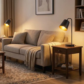 HOMCOM Zestaw lamp stołowych, 2 szt., Nowoczesne lampy z USB-A i USB-C do sypialni, salonu i biura, Czarny | Aosom PL