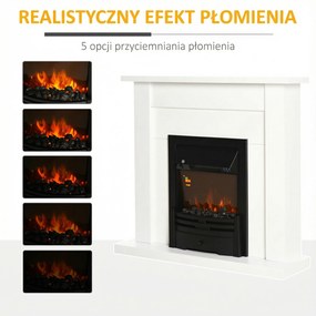 HOMCOM Elektryczny kominek, 2 poziomy mocy, pilot zdalnego sterowania, timer, realistyczny efekt płomienia, Czarny+Biały