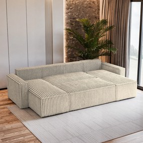 Masseno Narożnik PESANO z funkcją spania i pojemnikiem na pościel Narozniki U, Rozkładana sofa - Kremowy, TILIA 03