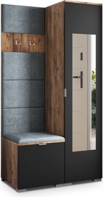 Masseno Garderoba VIRA 95/181/51 cm Nowoczesna Szafa do Przedpokoju Dąb lefkas, MONOLITH 85 (Szary)