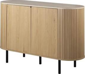 Owalna komoda do salonu ryflowana Fabia 120 cm, dąb/trawertyn