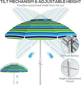 Outsunny Parasol Plażowy Ø178 cm UV40+ Wiatroodporny Stabilny Regulowany z Nachyleniem Wentylacją Torbą Wielokolorowy | Aosom PL