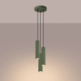 Lampa wisząca KARBON 3P zielona oliwka ryflowana SOLLUX  LIGHTING