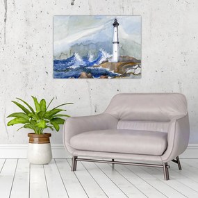 Obraz na szkle - namalowana latarnia morska (70x50 cm)