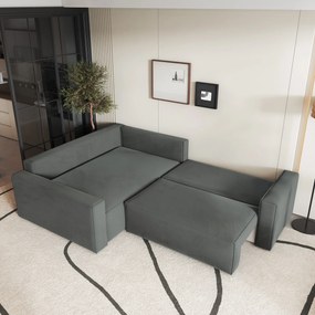 Masseno Narożnik ERONIS z funkcją spania i pojemnikiem na pościel Narozniki L, Rozkładana sofa - Szary, MONOLITH 85