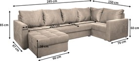 Masseno Narożnik LORIVO z funkcją spania i pojemnikiem na pościel Narozniki U, Rozkładana sofa - Szary, PAROS 06