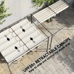 Outsunny Zadaszenie tarasowe Pergola ok. 4x3m z regulowanym dachem, montaż ścienny UV30+, kremowobiały | Aosom PL