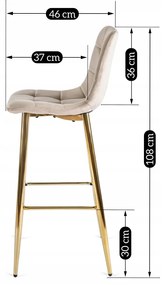 Krzesło Barowe Tapicerowane Hoker ARIEL Ecru Welurowe Nowoczesne Glamour