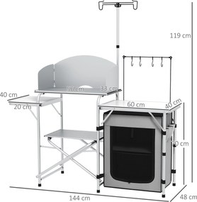 Outsunny Składana Kuchnia Kempingowa z Osłoną UV i Ochroną przed Wiatrem, Srebrna, Idealna na Biwak i Camping | Aosom PL
