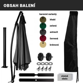 STILISTA Parasol ogrodowy z rączką 3,5m beżowy + LED