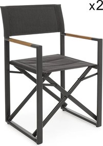 Zestaw 2 krzeseł reżyserskich antracyt aluminium, szary textilene, składane - LAGUN